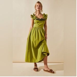 Free People Green 💚 Ruffle It Up Midi Dress - M